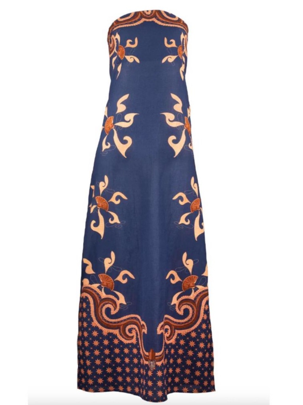 Strapless Navy Blue and Peach Maxi Dress